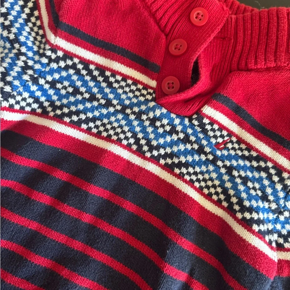Vintage Nautica Red and Navy Striped‎ Knit Sweater